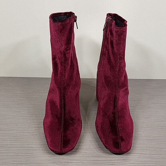 Jeffrey Campbell Cienega Zip Ankle Boot, Burgundy Velvet, Womens Size 10 - Picture 2 of 9